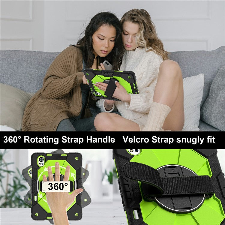 For Huawei MatePad Air (2024) Case Kickstand Silicone+PC Tablet Cover with Shoulder Strap - Black / Yellowgreen