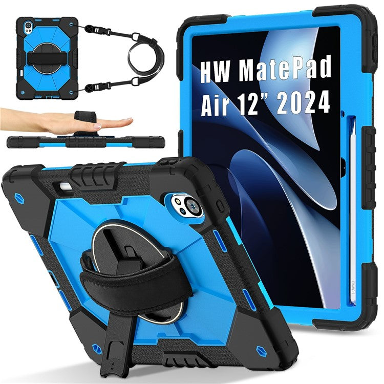 For Huawei MatePad Air (2024) Case Kickstand Silicone+PC Tablet Cover with Shoulder Strap - Black / Blue