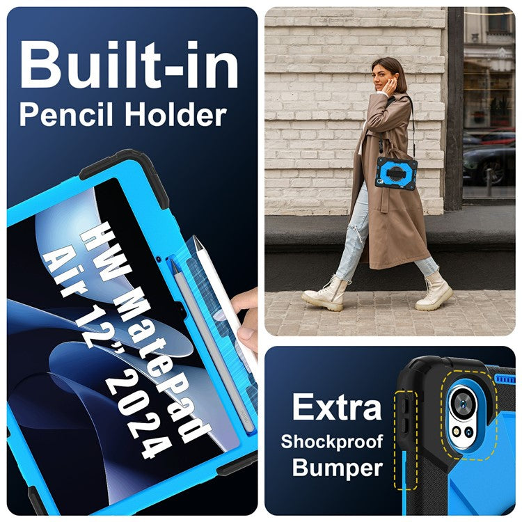 For Huawei MatePad Air (2024) Case Kickstand Silicone+PC Tablet Cover with Shoulder Strap - Black / Blue
