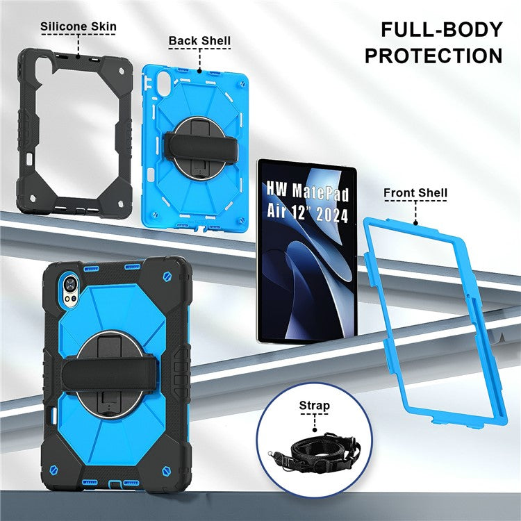 For Huawei MatePad Air (2024) Case Kickstand Silicone+PC Tablet Cover with Shoulder Strap - Black / Blue