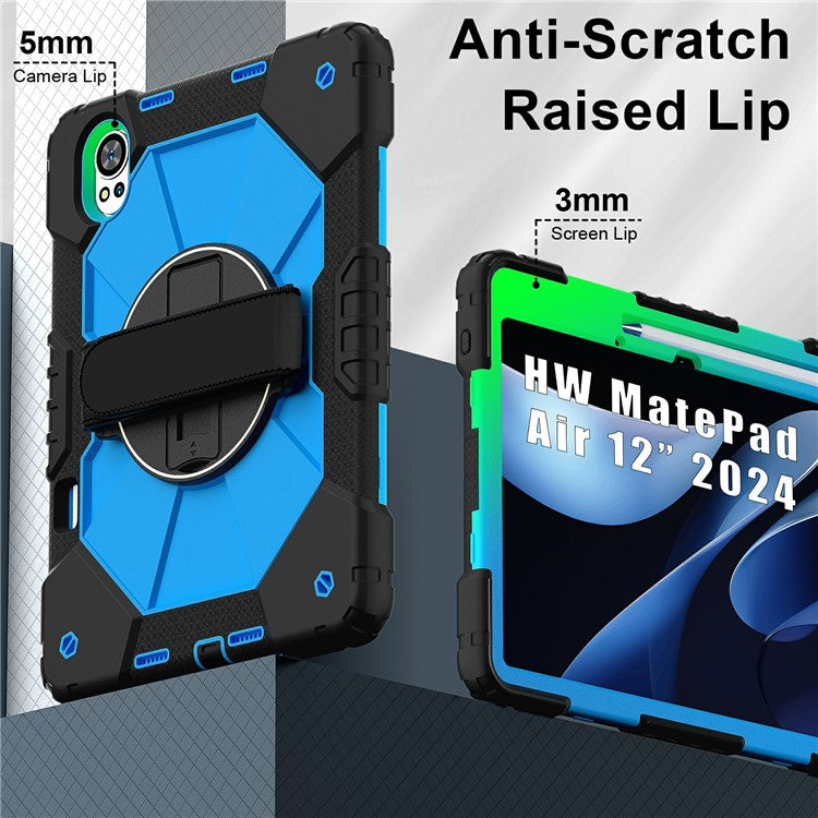 For Huawei MatePad Air (2024) Case Kickstand Silicone+PC Tablet Cover with Shoulder Strap - Black / Blue