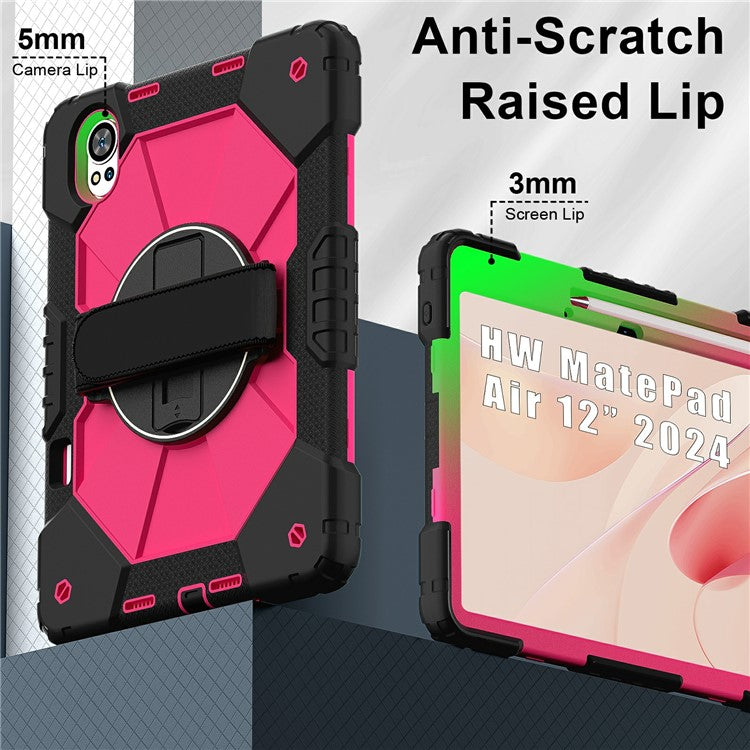 For Huawei MatePad Air (2024) Case Kickstand Silicone+PC Tablet Cover with Shoulder Strap - Black / Rose