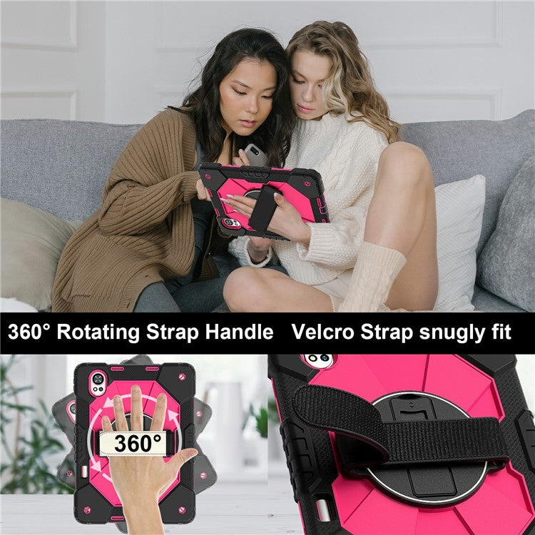 For Huawei MatePad Air (2024) Case Kickstand Silicone+PC Tablet Cover with Shoulder Strap - Black / Rose