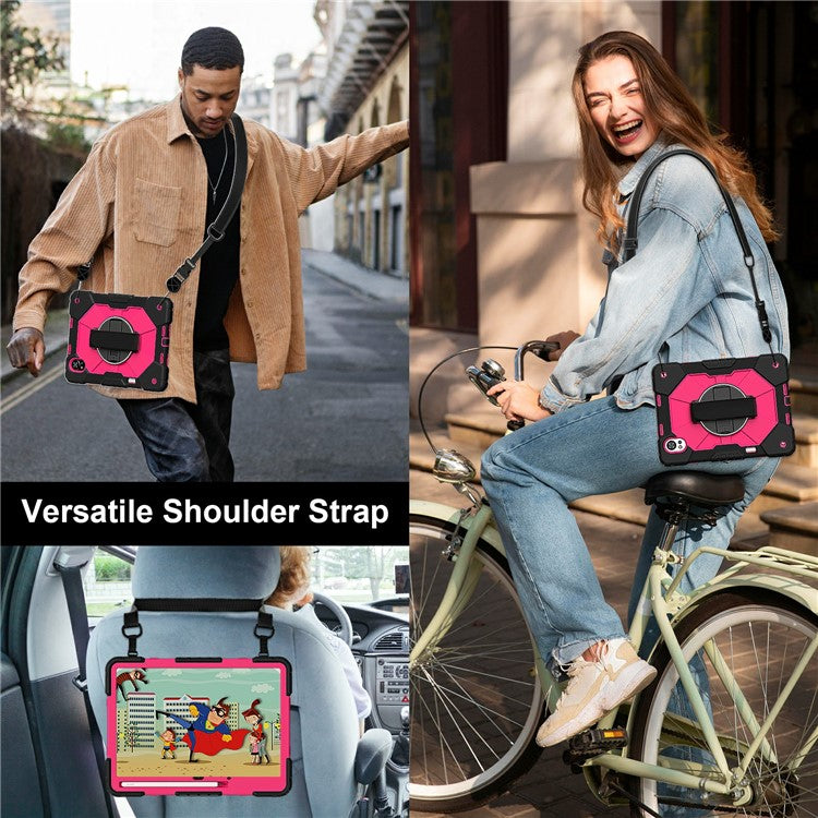 For Huawei MatePad Air (2024) Case Kickstand Silicone+PC Tablet Cover with Shoulder Strap - Black / Rose