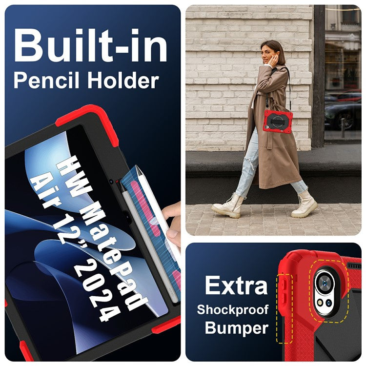 For Huawei MatePad Air (2024) Case Kickstand Silicone+PC Tablet Cover with Shoulder Strap - Red / Black