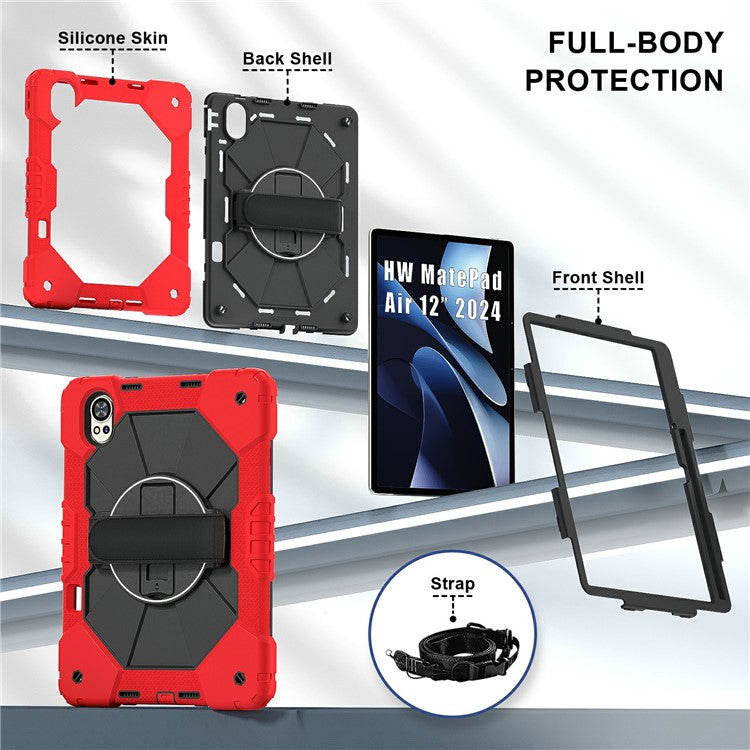 For Huawei MatePad Air (2024) Case Kickstand Silicone+PC Tablet Cover with Shoulder Strap - Red / Black