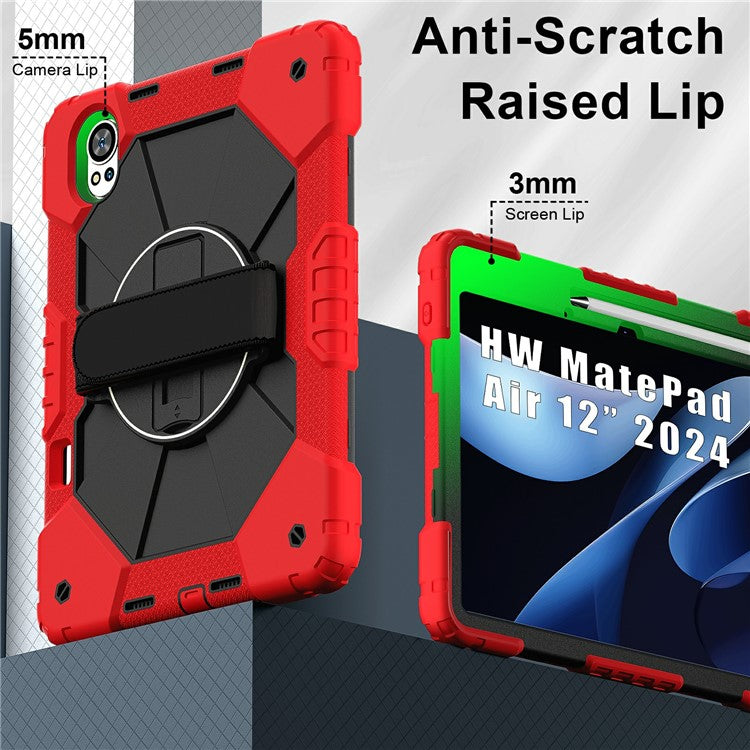 For Huawei MatePad Air (2024) Case Kickstand Silicone+PC Tablet Cover with Shoulder Strap - Red / Black