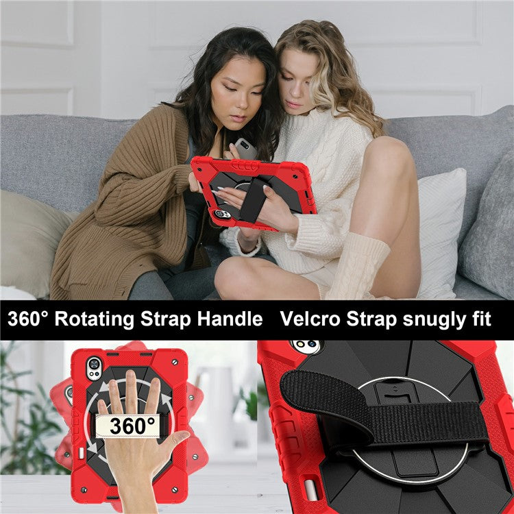 For Huawei MatePad Air (2024) Case Kickstand Silicone+PC Tablet Cover with Shoulder Strap - Red / Black