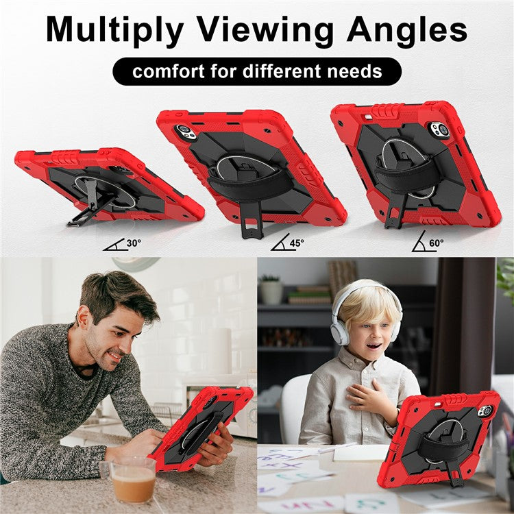 For Huawei MatePad Air (2024) Case Kickstand Silicone+PC Tablet Cover with Shoulder Strap - Red / Black