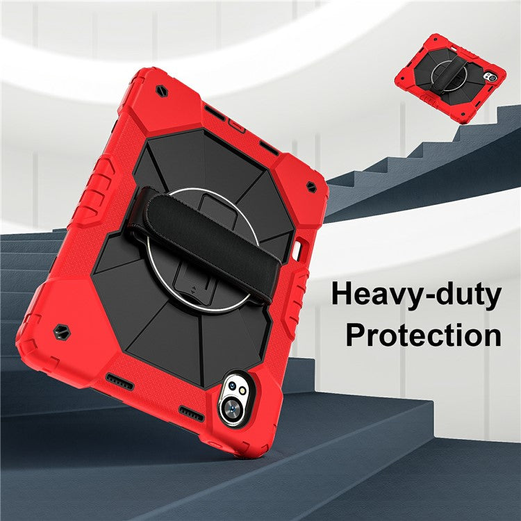 For Huawei MatePad Air (2024) Case Kickstand Silicone+PC Tablet Cover with Shoulder Strap - Red / Black