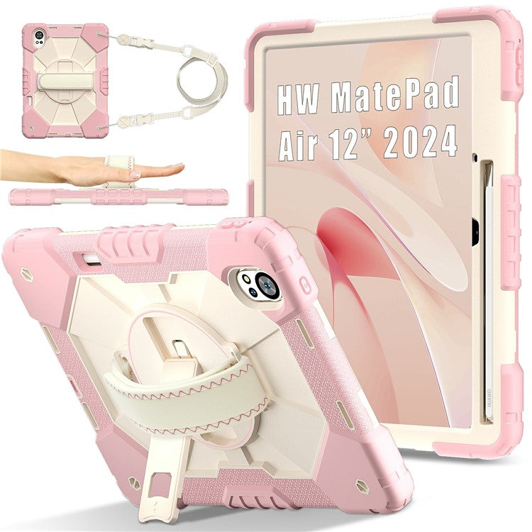 For Huawei MatePad Air (2024) Case Kickstand Silicone+PC Tablet Cover with Shoulder Strap - Rose Gold / Grey