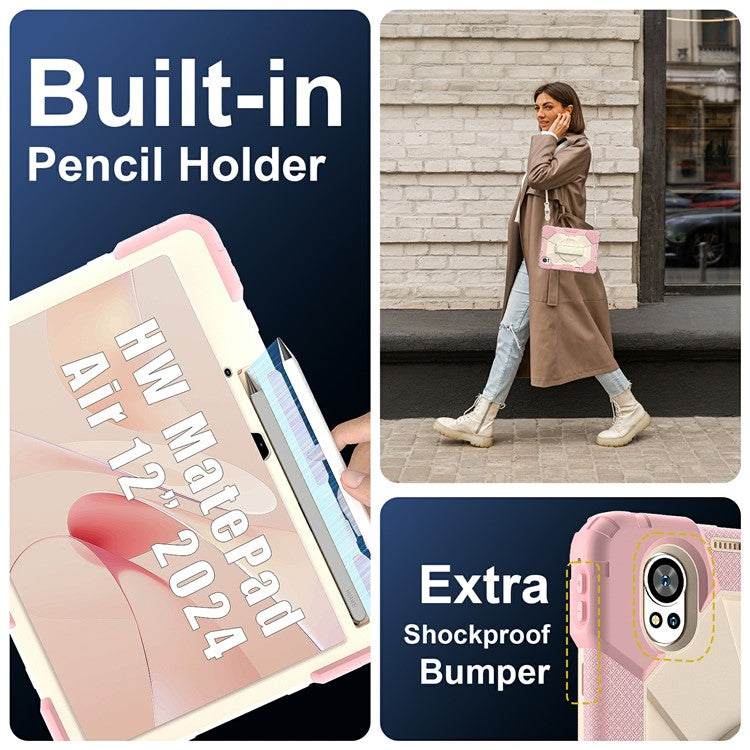 For Huawei MatePad Air (2024) Case Kickstand Silicone+PC Tablet Cover with Shoulder Strap - Rose Gold / Grey