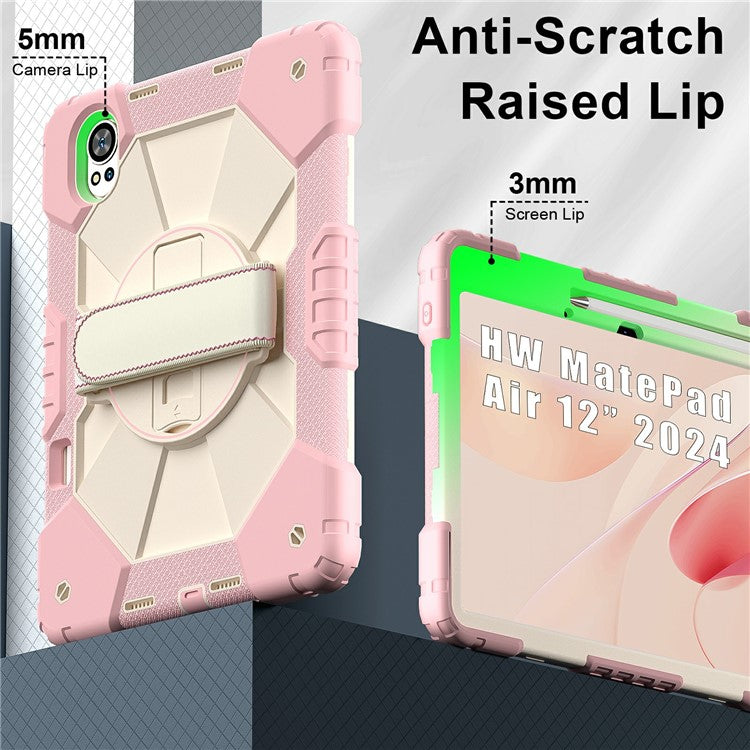 For Huawei MatePad Air (2024) Case Kickstand Silicone+PC Tablet Cover with Shoulder Strap - Rose Gold / Grey