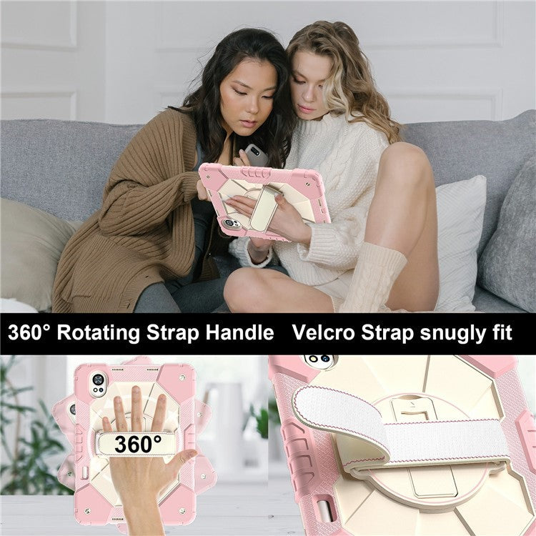 For Huawei MatePad Air (2024) Case Kickstand Silicone+PC Tablet Cover with Shoulder Strap - Rose Gold / Grey