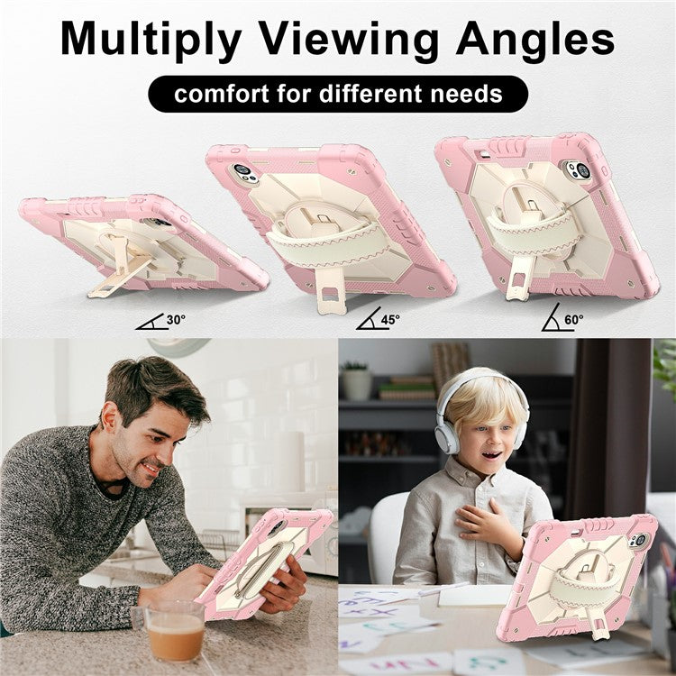 For Huawei MatePad Air (2024) Case Kickstand Silicone+PC Tablet Cover with Shoulder Strap - Rose Gold / Grey