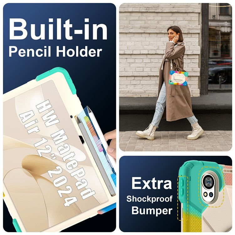 For Huawei MatePad Air (2024) Case Kickstand Silicone+PC Tablet Cover with Shoulder Strap - Colorful / Blue