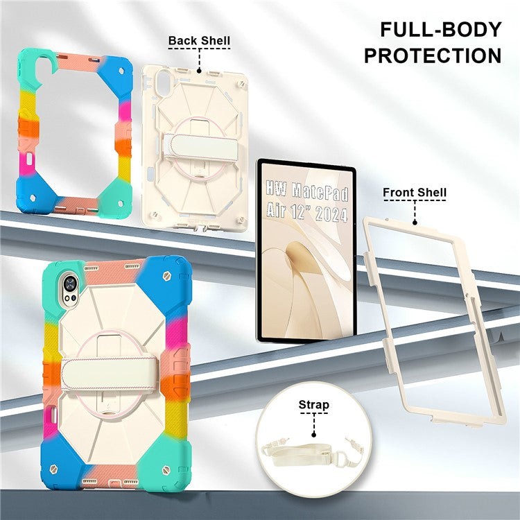 For Huawei MatePad Air (2024) Case Kickstand Silicone+PC Tablet Cover with Shoulder Strap - Colorful / Blue