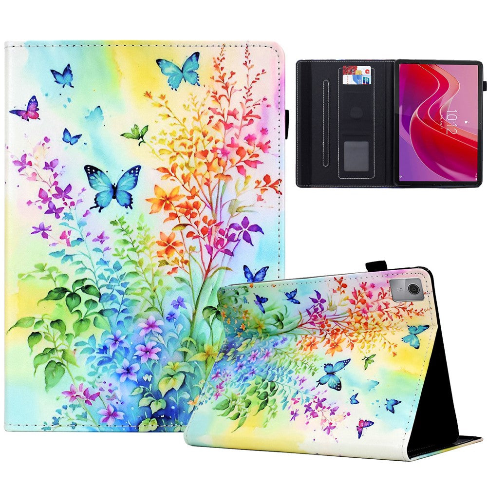 For Lenovo Tab M11 / Xiaoxin Pad 11 2024 Case Pattern Printing Card Holder Leather Tablet Stand Cover - Flowers and Butterflies