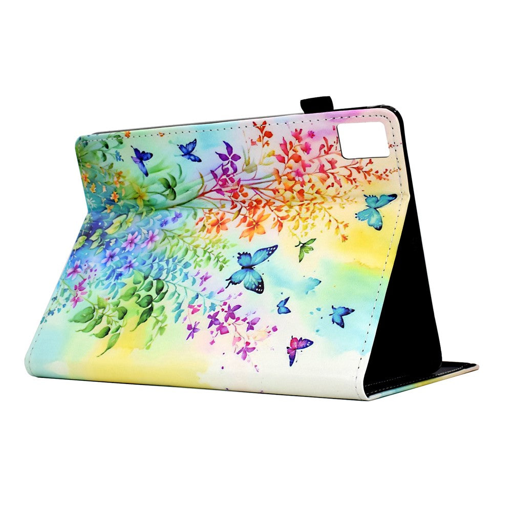 For Lenovo Tab M11 / Xiaoxin Pad 11 2024 Case Pattern Printing Card Holder Leather Tablet Stand Cover - Flowers and Butterflies