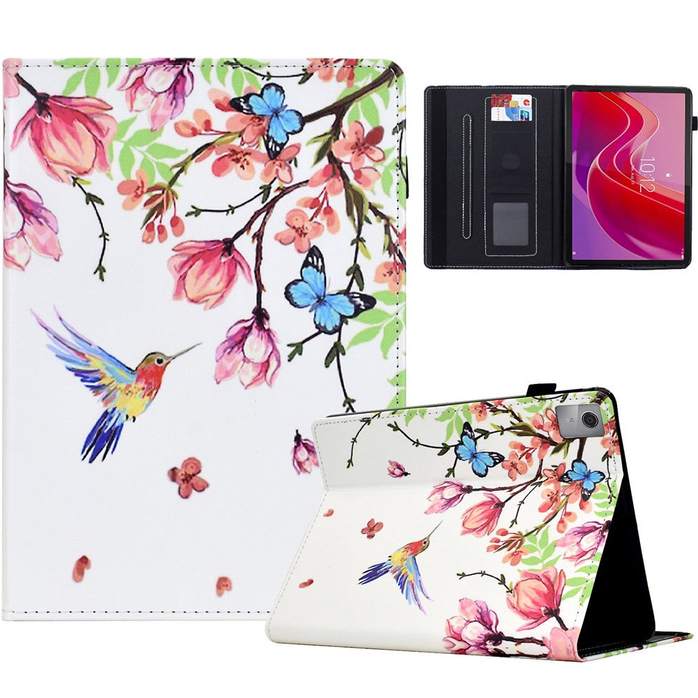 For Lenovo Tab M11 / Xiaoxin Pad 11 2024 Case Pattern Printing Card Holder Leather Tablet Stand Cover - Flowers and Birds