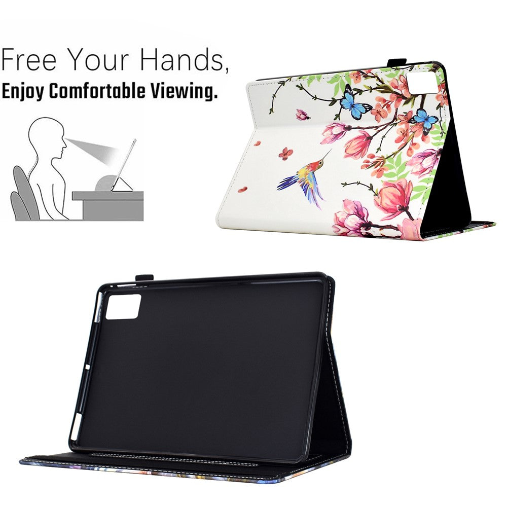 For Lenovo Tab M11 / Xiaoxin Pad 11 2024 Case Pattern Printing Card Holder Leather Tablet Stand Cover - Flowers and Birds