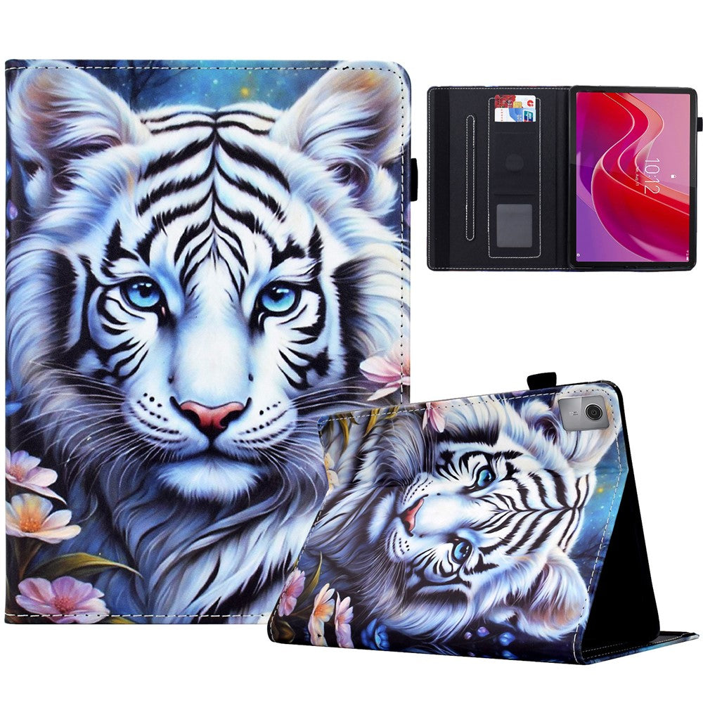 For Lenovo Tab M11 / Xiaoxin Pad 11 2024 Case Pattern Printing Card Holder Leather Tablet Stand Cover - Tiger