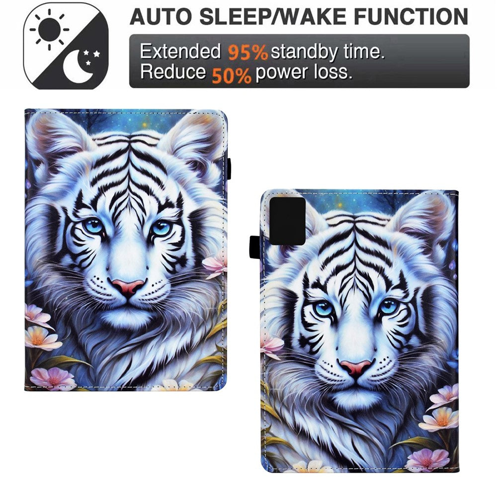 For Lenovo Tab M11 / Xiaoxin Pad 11 2024 Case Pattern Printing Card Holder Leather Tablet Stand Cover - Tiger