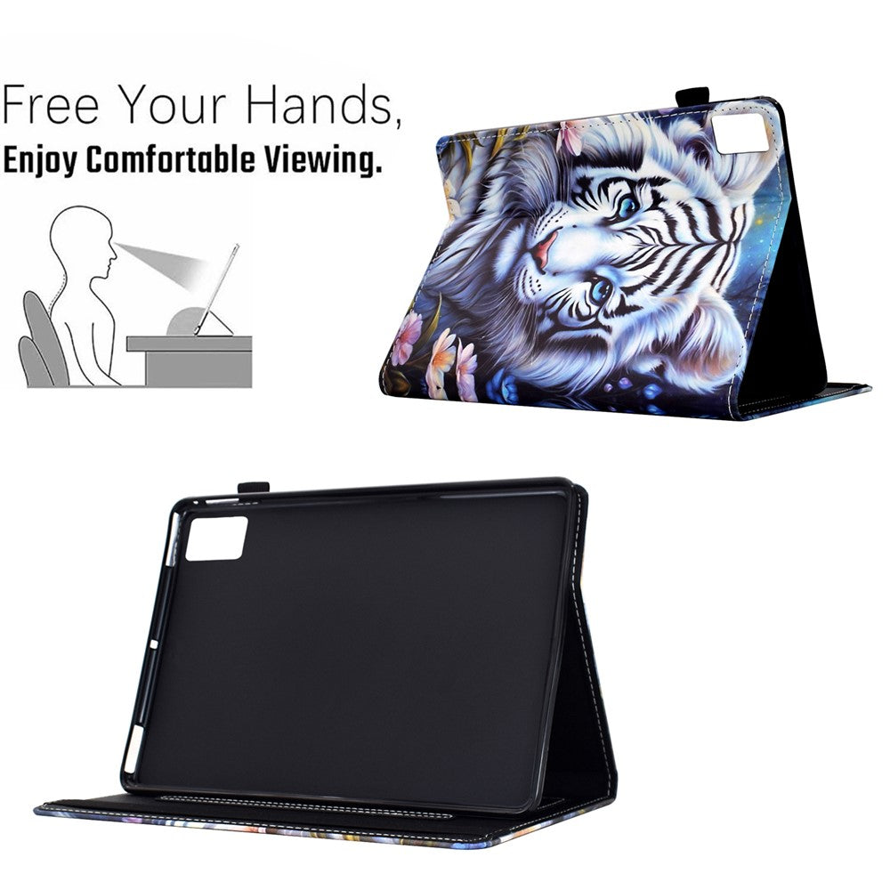 For Lenovo Tab M11 / Xiaoxin Pad 11 2024 Case Pattern Printing Card Holder Leather Tablet Stand Cover - Tiger