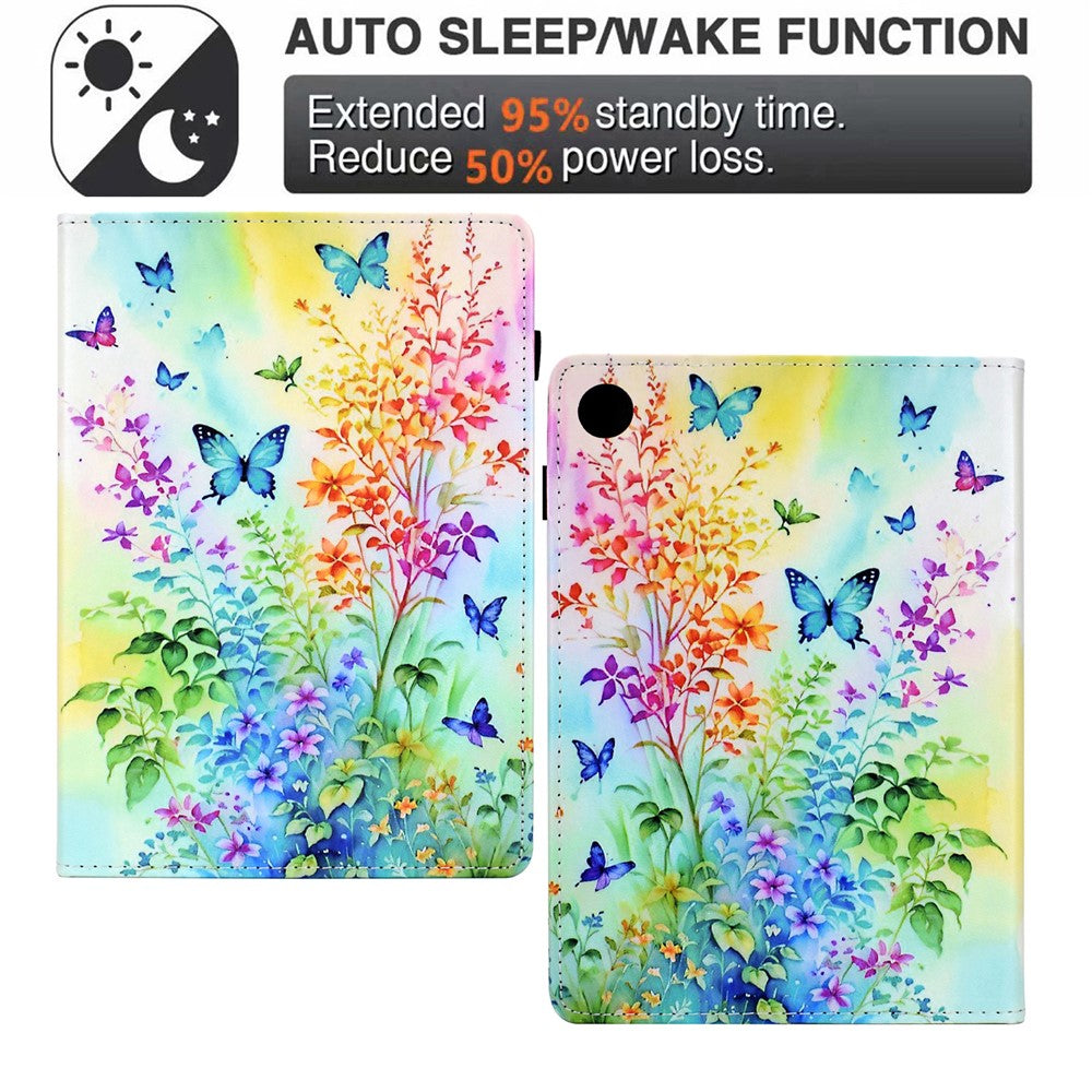 For Lenovo M10 Plus Case Pattern Printing Card Holder Leather Tablet Stand Cover - Flowers and Butterflies