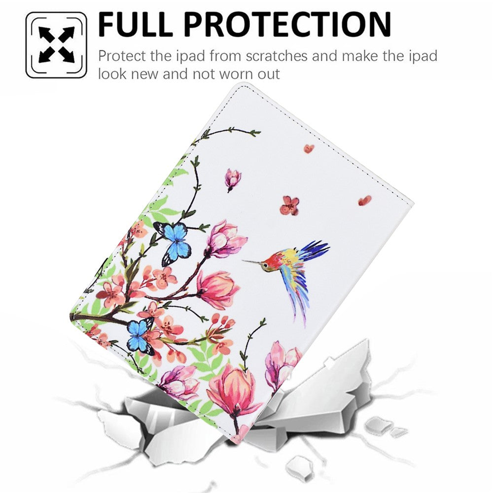For Lenovo M10 Plus Case Pattern Printing Card Holder Leather Tablet Stand Cover - Flowers and Birds