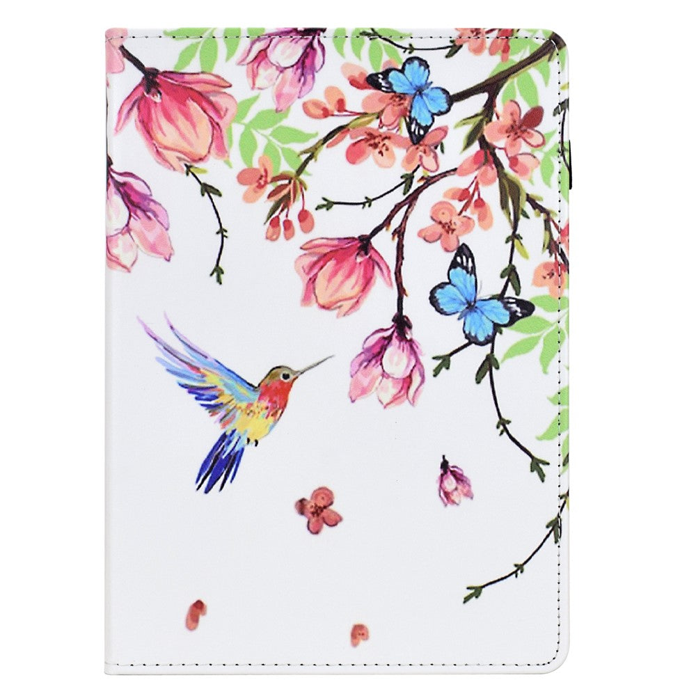 For Lenovo M10 Plus Case Pattern Printing Card Holder Leather Tablet Stand Cover - Flowers and Birds