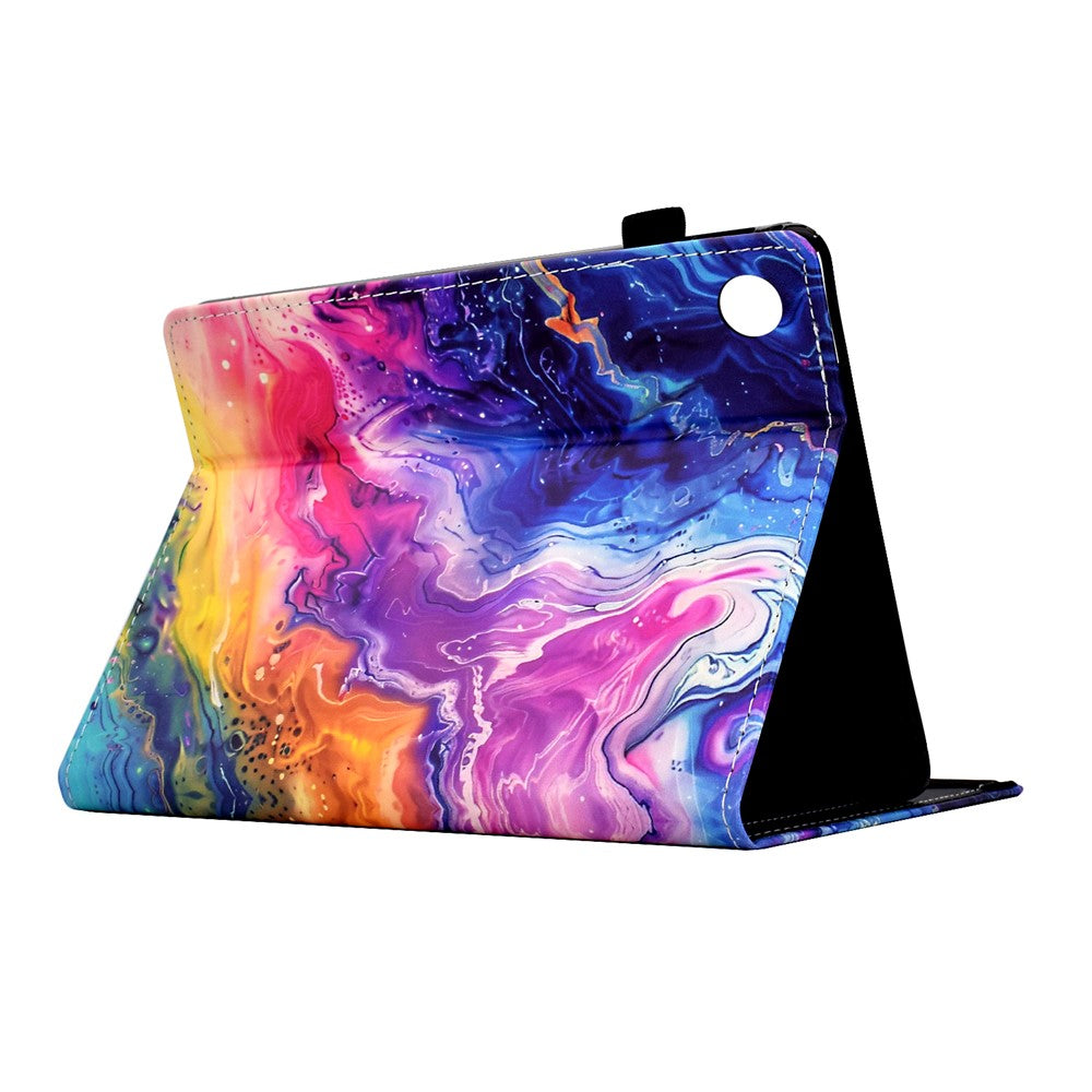 For Lenovo M10 Plus Case Pattern Printing Card Holder Leather Tablet Stand Cover - Marble Pattern