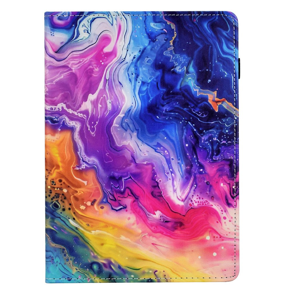 For Lenovo M10 Plus Case Pattern Printing Card Holder Leather Tablet Stand Cover - Marble Pattern