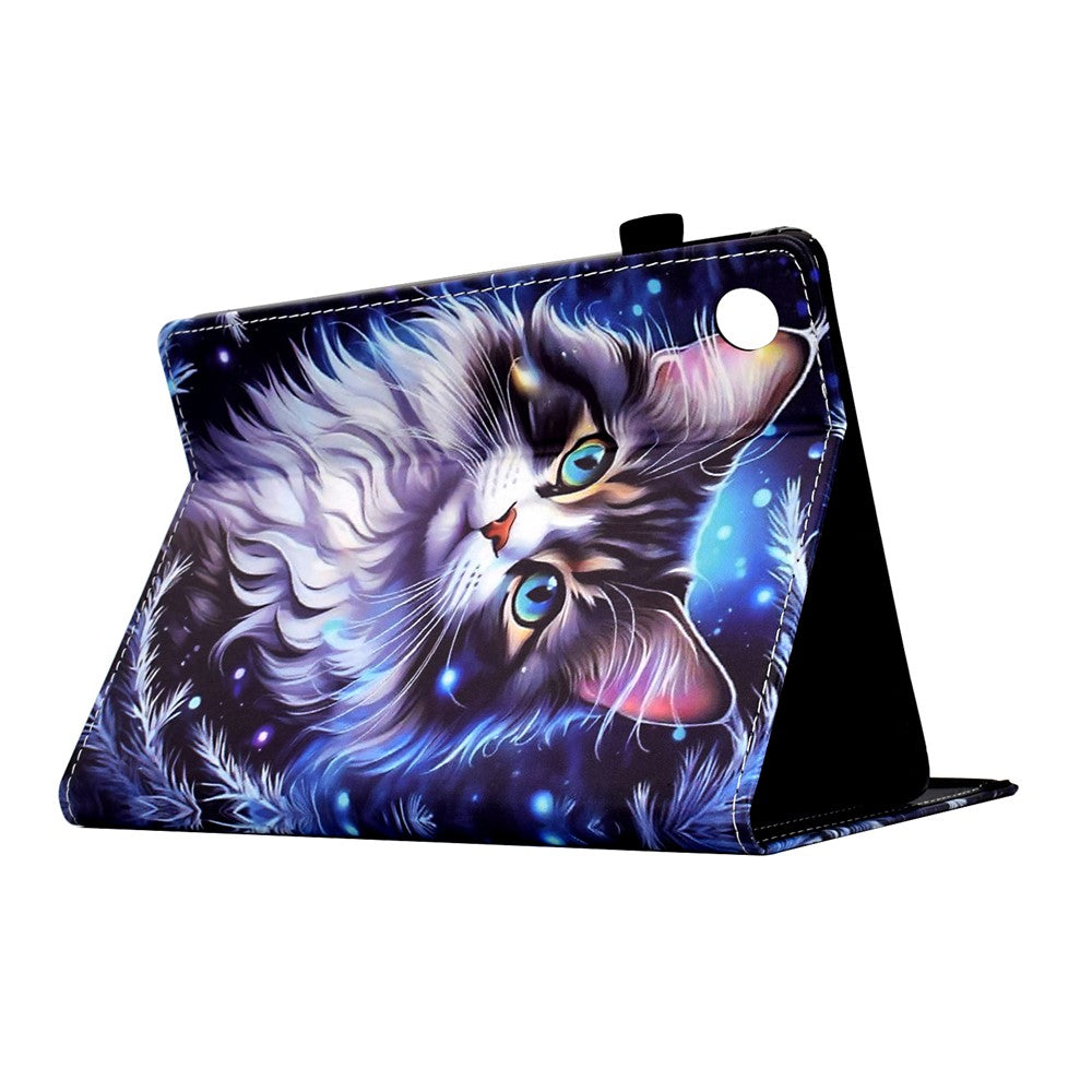 For Lenovo M10 Plus Case Pattern Printing Card Holder Leather Tablet Stand Cover - Cat
