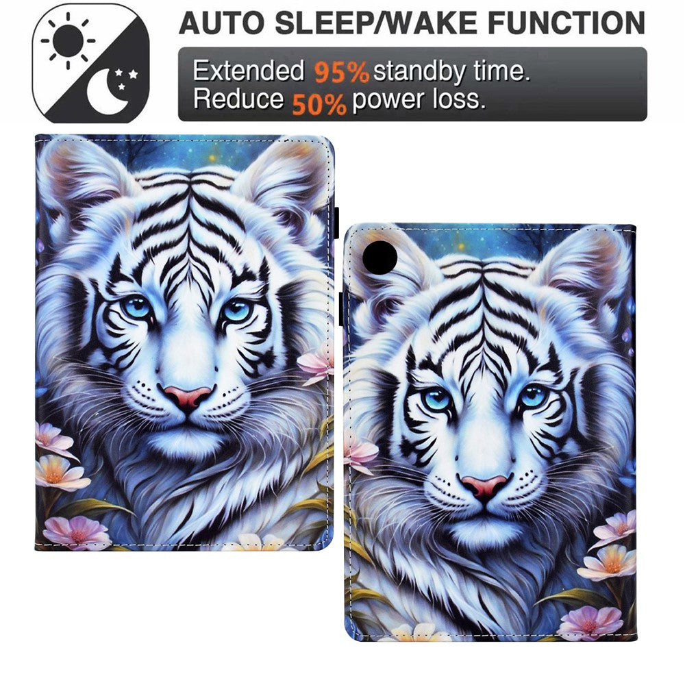 For Lenovo M10 Plus Case Pattern Printing Card Holder Leather Tablet Stand Cover - Tiger