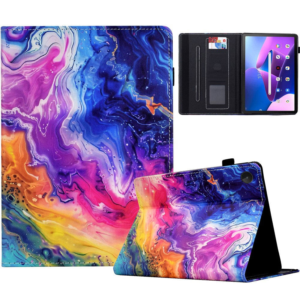 For Lenovo Tab M10 (Gen 3) Case Pattern Printing Card Holder Leather Tablet Stand Cover - Marble Pattern