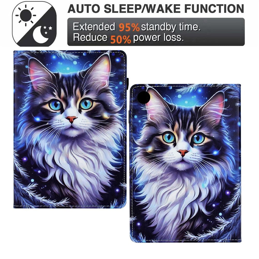 For Lenovo Tab M10 (Gen 3) Case Pattern Printing Card Holder Leather Tablet Stand Cover - Cat