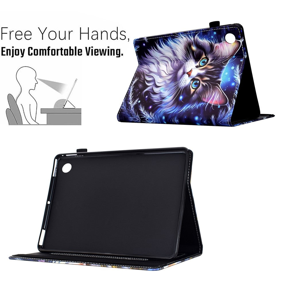 For Lenovo Tab M10 (Gen 3) Case Pattern Printing Card Holder Leather Tablet Stand Cover - Cat