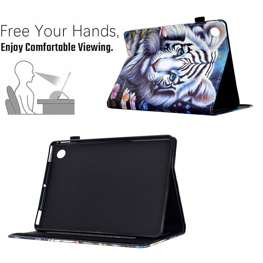 For Lenovo Tab M10 (Gen 3) Case Pattern Printing Card Holder Leather Tablet Stand Cover - Tiger