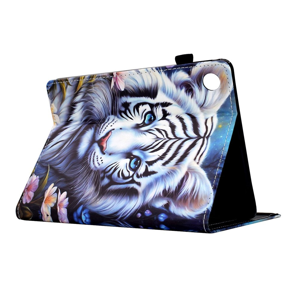 For Lenovo Tab M10 (Gen 3) Case Pattern Printing Card Holder Leather Tablet Stand Cover - Tiger