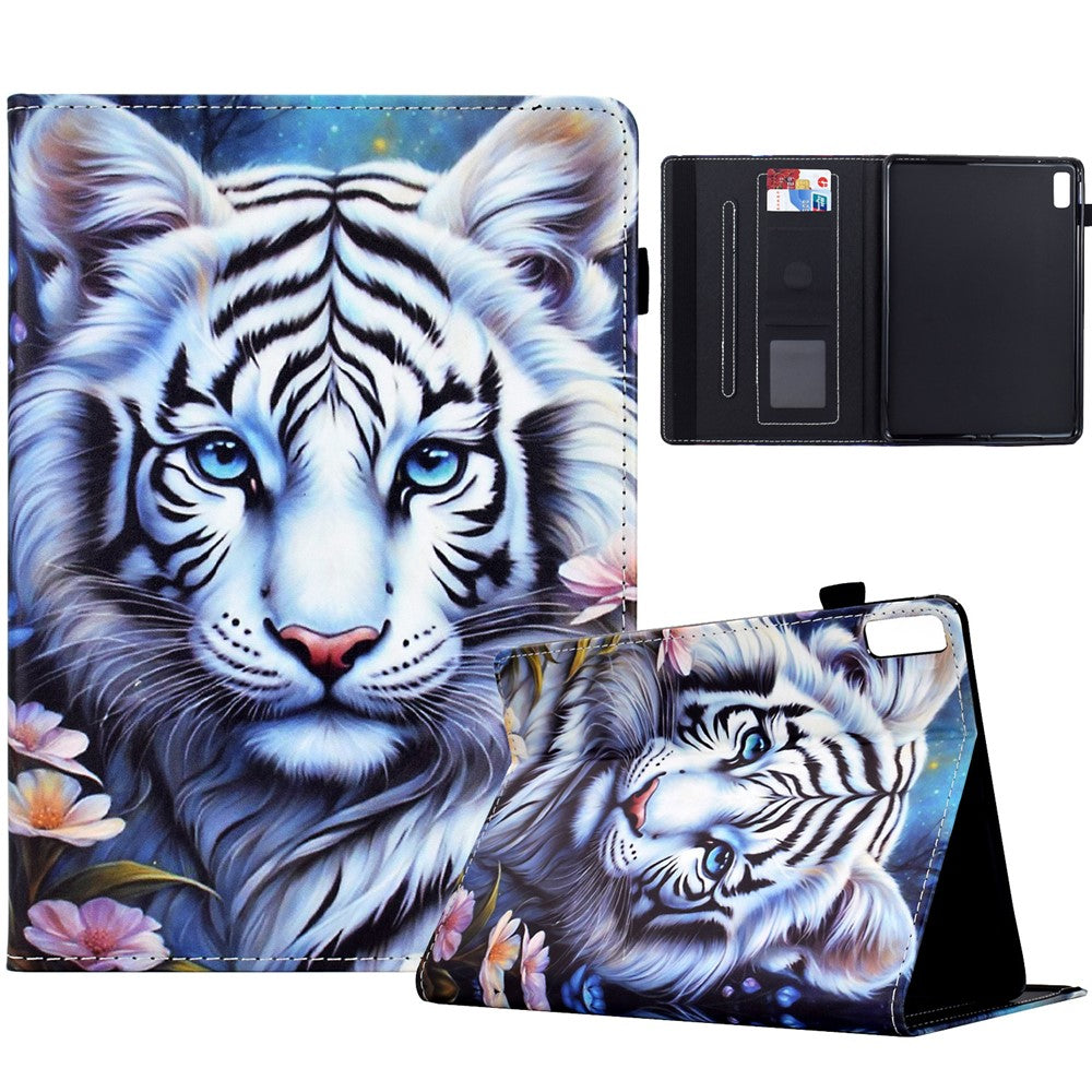 For Lenovo Tab M9 TB-310FU Case Pattern Printing Tablet Cover Shockproof Leather Card Holder Stand Case - Tiger