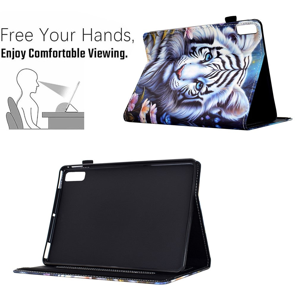 For Lenovo Tab M9 TB-310FU Case Pattern Printing Tablet Cover Shockproof Leather Card Holder Stand Case - Tiger