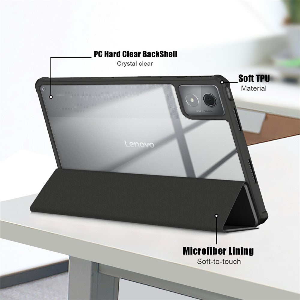 For Lenovo Tab K11 Plus TB230XC Case Auto Sleep / Wake PU Leather Flip Tablet Cover Triple-Fold Stand - Black