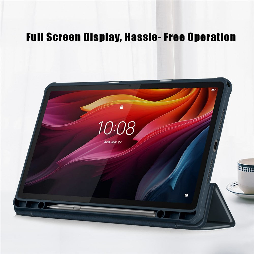 For Lenovo Tab K11 Plus TB230XC Case Auto Sleep / Wake PU Leather Flip Tablet Cover Triple-Fold Stand - Dark Blue