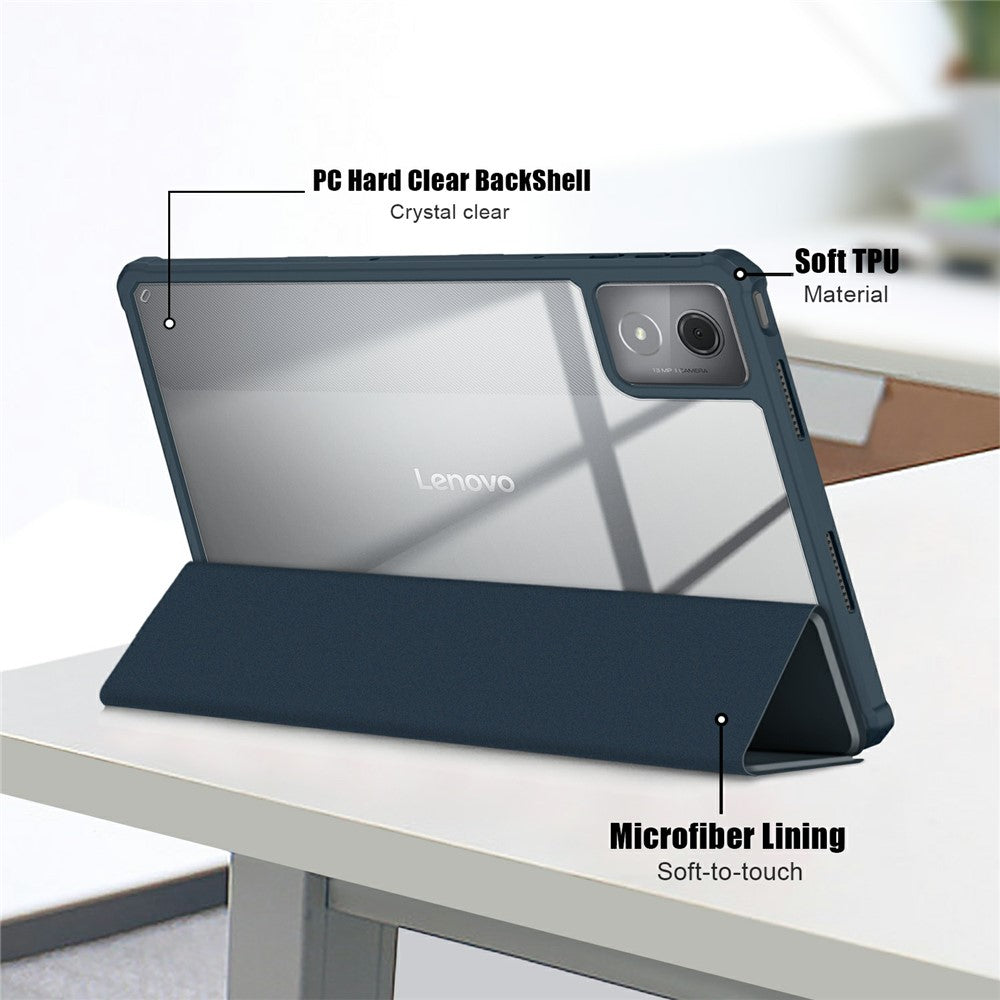 For Lenovo Tab K11 Plus TB230XC Case Auto Sleep / Wake PU Leather Flip Tablet Cover Triple-Fold Stand - Dark Blue