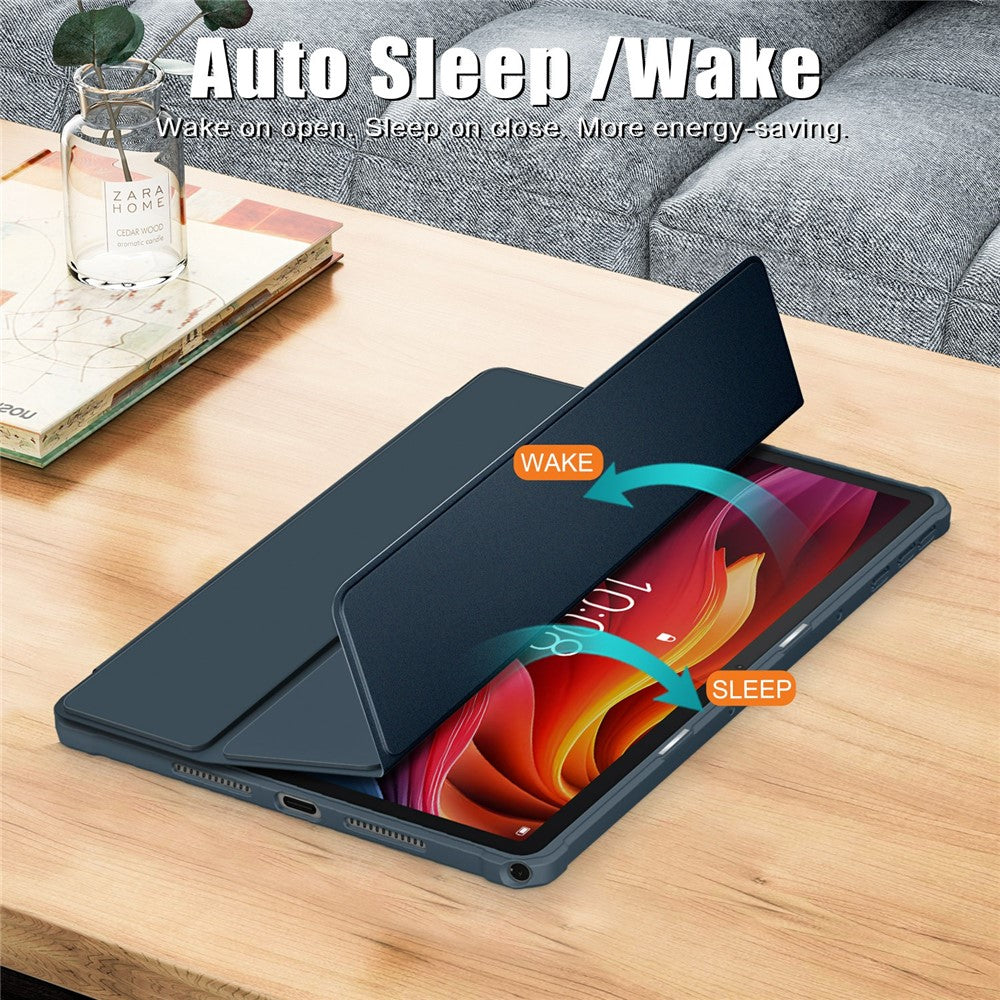 For Lenovo Tab K11 Plus TB230XC Case Auto Sleep / Wake PU Leather Flip Tablet Cover Triple-Fold Stand - Dark Blue