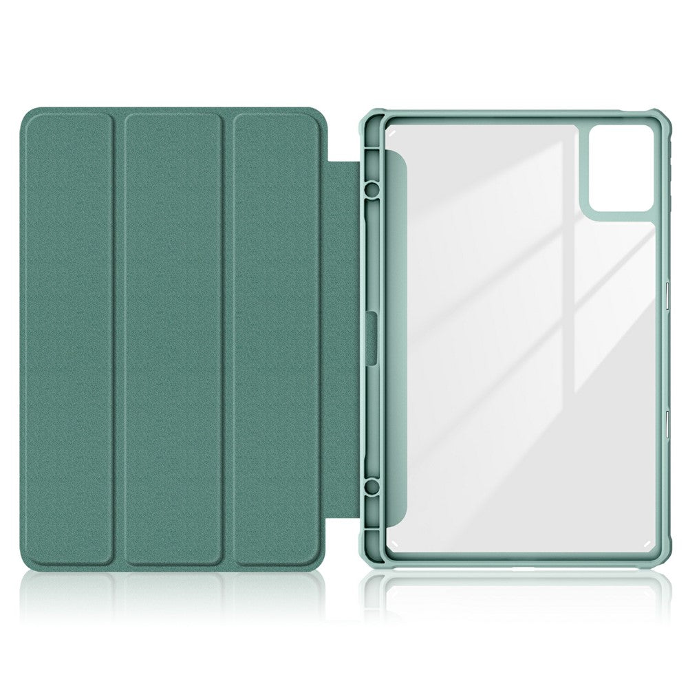 For Lenovo Tab K11 Plus TB230XC Case Auto Sleep / Wake PU Leather Flip Tablet Cover Triple-Fold Stand - Dark Green