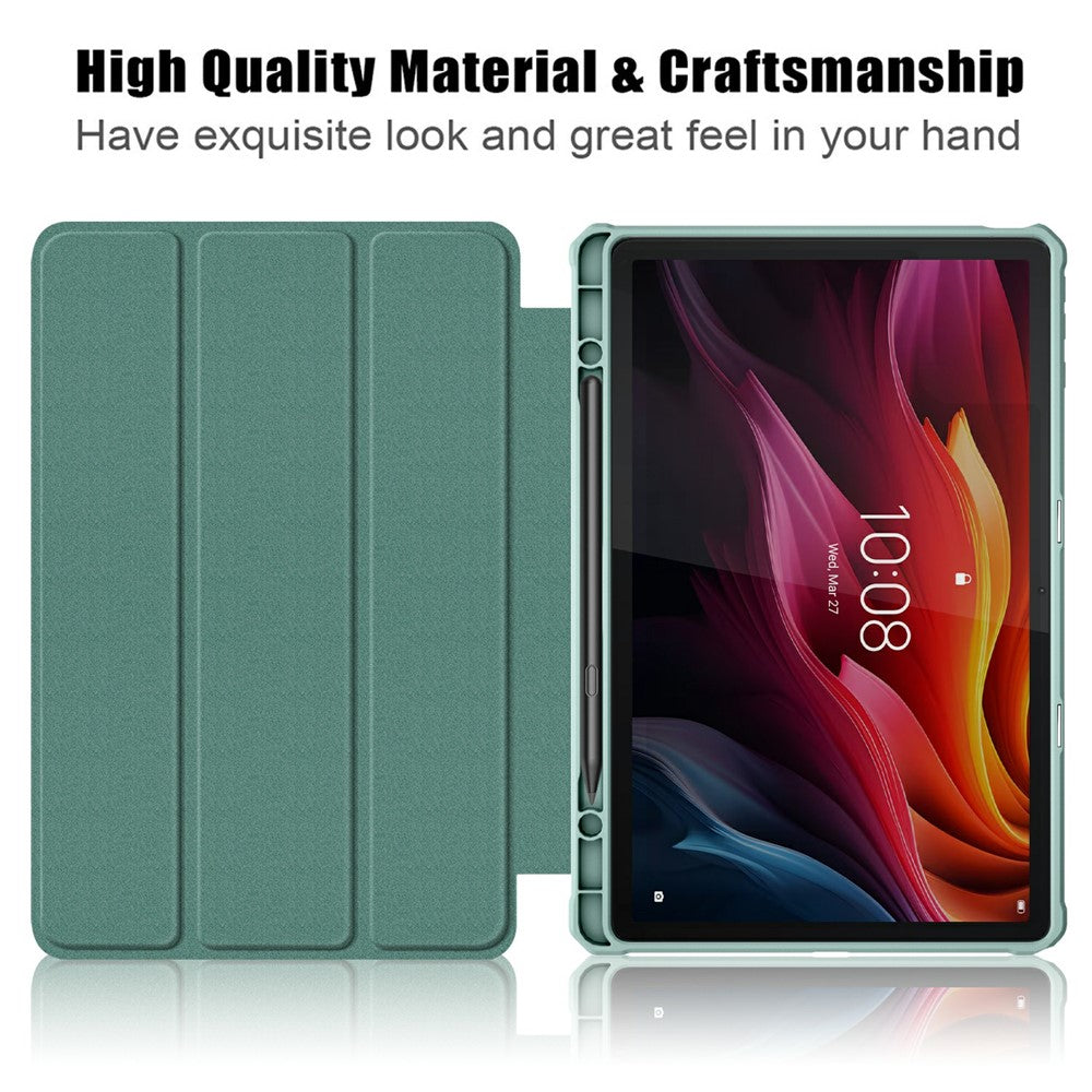 For Lenovo Tab K11 Plus TB230XC Case Auto Sleep / Wake PU Leather Flip Tablet Cover Triple-Fold Stand - Dark Green