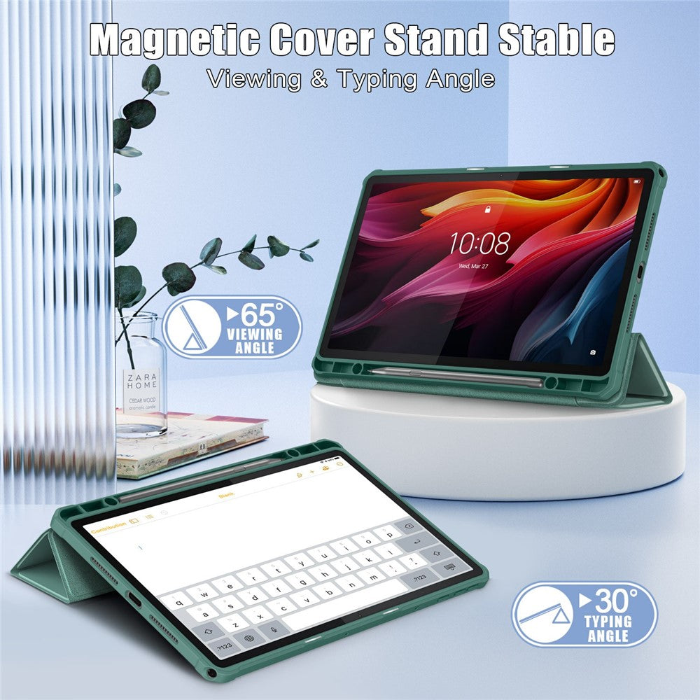 For Lenovo Tab K11 Plus TB230XC Case Auto Sleep / Wake PU Leather Flip Tablet Cover Triple-Fold Stand - Dark Green