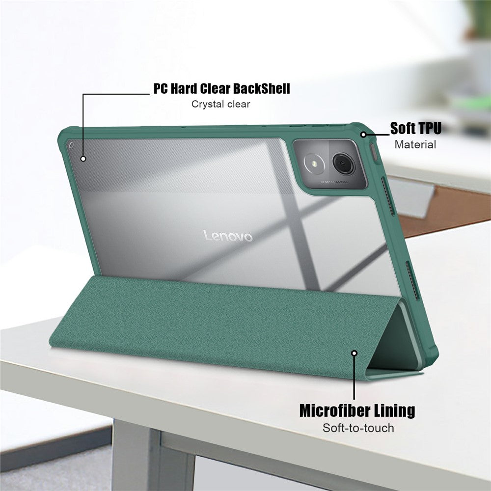For Lenovo Tab K11 Plus TB230XC Case Auto Sleep / Wake PU Leather Flip Tablet Cover Triple-Fold Stand - Dark Green